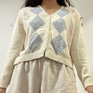 Brandy Melville White Argyle Cardigan